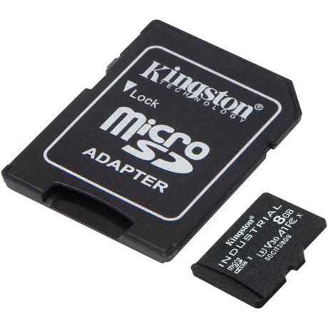Kingston Industrial microSDHC 8GB Speicherkarte (schwarz, inkl. SD-Adapter, Klasse 10, UHS-I, U3, V30, A1)