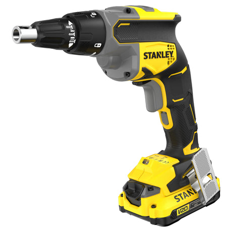 Stanley bürstenloser 18-V-V20-Gipskarton-Schraubendreher-Satz (schwarz gelb, Akku und Ladegerät im Lieferumfang enthalten)