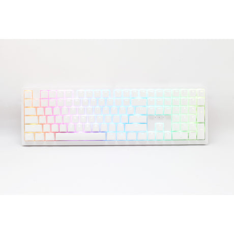 Ducky Zero 6108 Pure White RGB mechanische Gaming-Tastatur (weiß, US-Layout (QWERTZ), Cherry MX2A Blau, 100 %, RGB-LEDs, Double-Shot PBT, Hot Swap, 2,4 GHz | Bluetooth | USB-C)