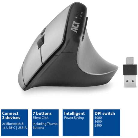 Kabellose ergonomische Act-Maus mit Bluetooth und USB-C USB-A