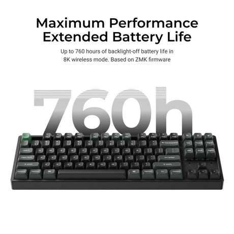 Keychron k8 ultra 8k wireless custom mechanical keyboard (zwart, us lay-out (qwerty), apex brown, 80% (tkl), rgb leds, osa double-shot pbt, usb-c | 2.4 ghz | bluetooth 5.2)