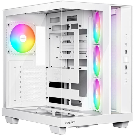 Ruhig sein! Lichtsockel 500 lx Midi-Tower-Gehäuse (weiß | 2x USB-A | 1x USB-C | RGB | Fenster)