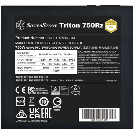 Silverstone Triton 750RZ modulares 750-Watt-Netzteil (schwarz, 1x 12V-2x6, 3x PCIe)