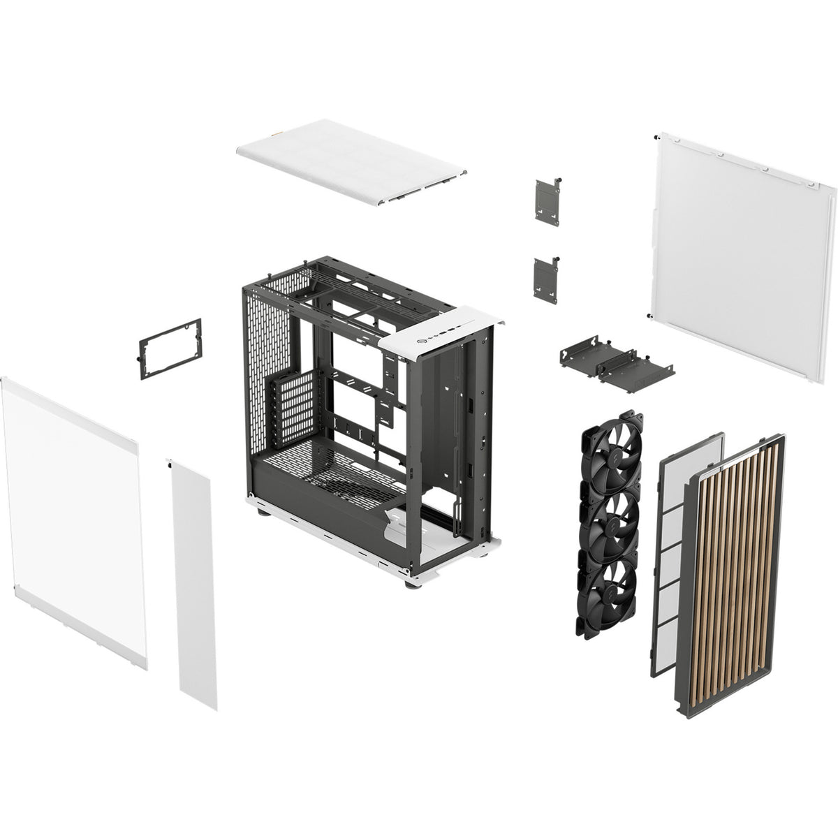 Fractal Design North XL RC Chalk White TG Clear Midi-Tower-Gehäuse (weiße Holzfarbe | 2x USB-A | 1x USB-C | gehärtetes Glas)