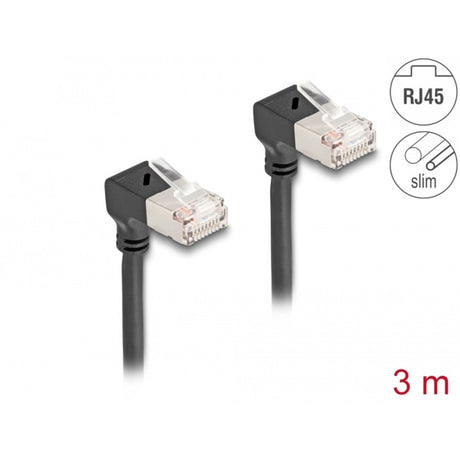 Delock RJ45 Netzwerkkabel Cat.6a S FTP Slim 90° nach unten nach unten gewinkelt 3 m Kabel (schwarz)