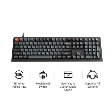 Keychron V6W-D4 8K QMK kabelgebundene benutzerdefinierte mechanische Tastatur (schwarz, US-Layout (QWERTY), Superbanane, 100 %, RGB-LEDs, Double-Shot-PBT, Hot-Swap, 8K, Taste)