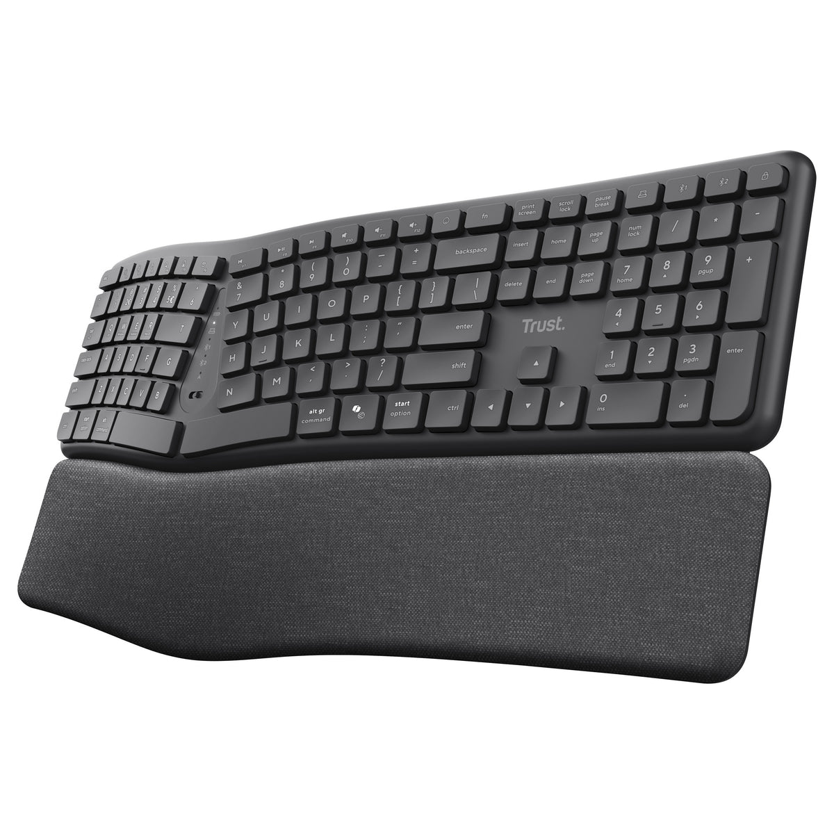 Trust Keyra ergonomische kabellose Tastatur (schwarz, US-Layout (QWERTY), 100 %, 2,4 GHz USB | Bluetooth)