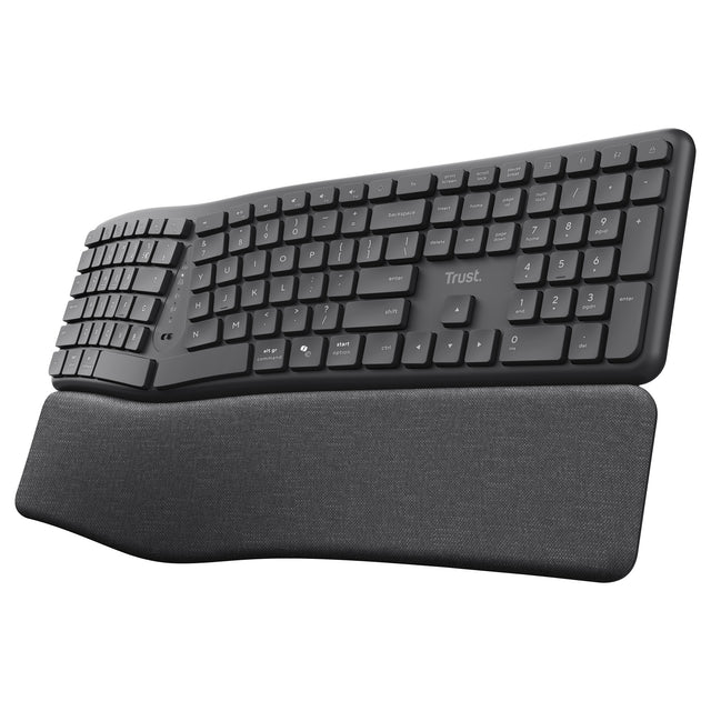 Trust Keyra ergonomische kabellose Tastatur (schwarz, US-Layout (QWERTY), 100 %, 2,4 GHz USB | Bluetooth)