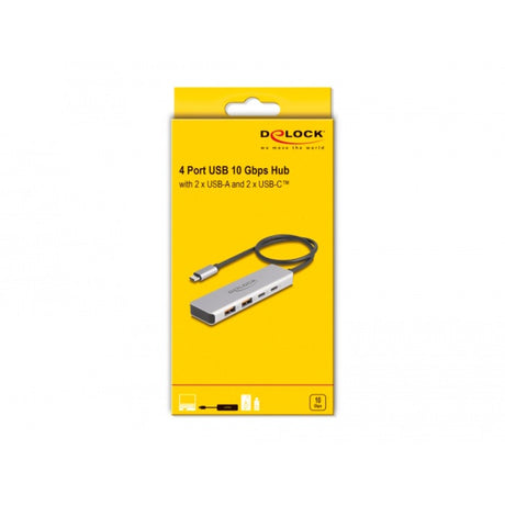 Delock USB 10 Gbit/s USB-C Hub USB-Hub (grau, 2x USB-A 3.2 (10 Gbit s), 2x USB-C 3.2 (10 Gbit s))