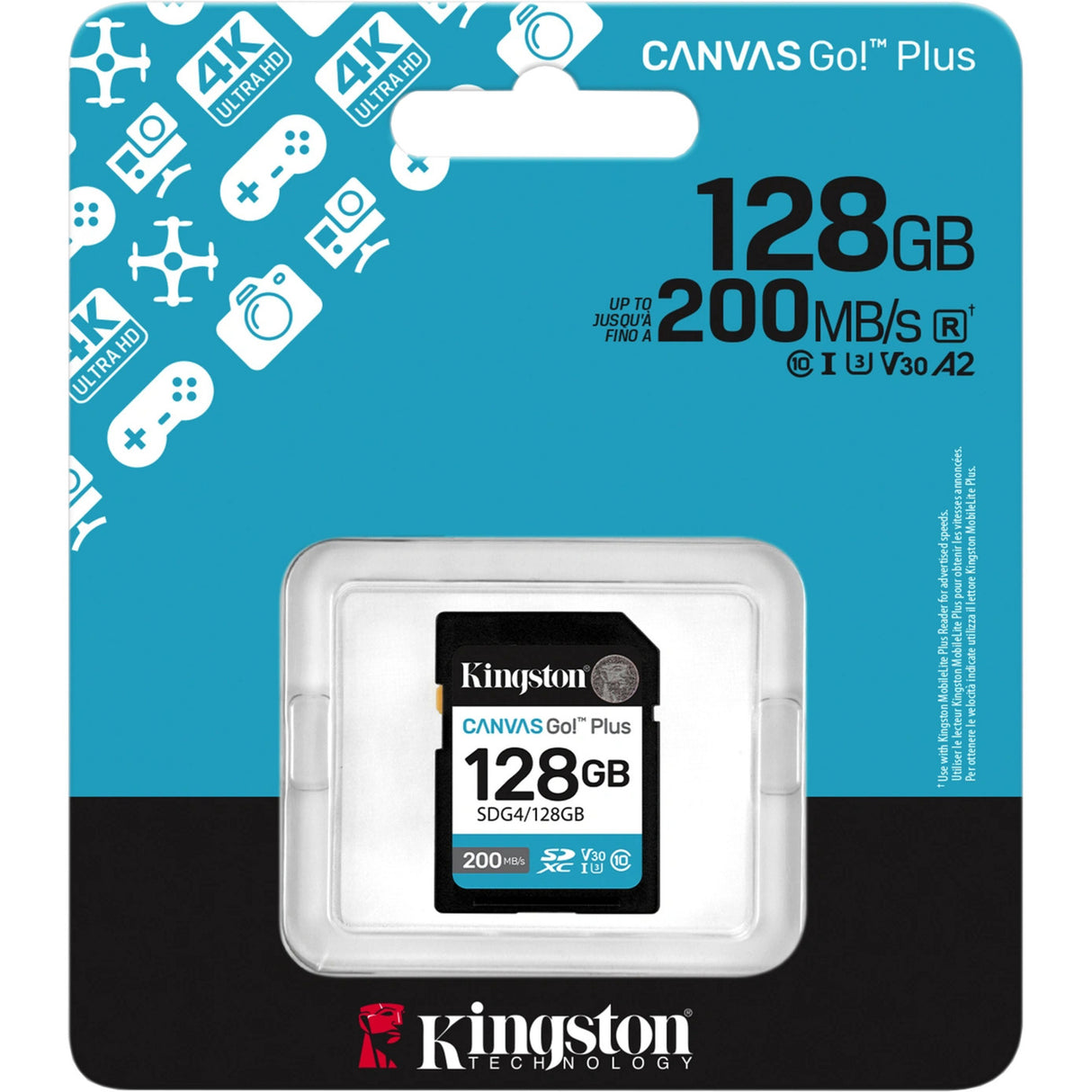 Kingston Leinwand los! plus SDXC 128 GB Speicherkarte (schwarz, Klasse 10, UHS-I U3, V30)