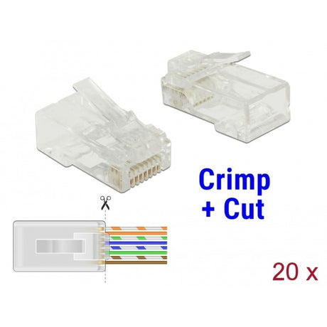 Delock RJ45 Crimp+Cut Stecker Cat.5e UTP Stecker (transparent, 20 Stück)