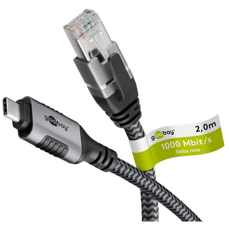 Goobay Netzwerkadapter USB-C 3.2 gen1 auf RJ-45 (Schwarz Silber, 2 Meter)