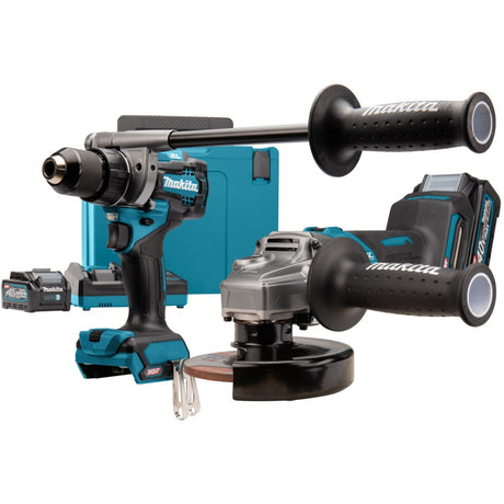 Makita 40 V Max Kombiset DK0124G201 (blau, Winkelschleifer + Bohrmaschine, Mbox, Schnellladegerät und 2 Akkus (4,0 Ah) im Lieferumfang enthalten)