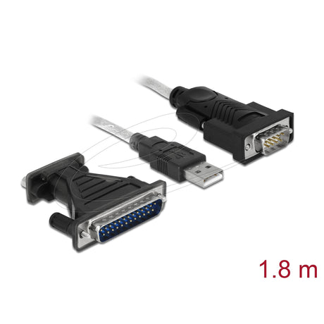 Delock Adapter USB 2.0 Typ-A > 1 x Seriell DB9 RS-232 + Adapter DB25 (1,8 Meter)