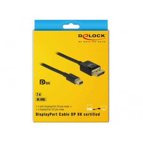 Delock Mini Displayport > Displayport Kabel (schwarz, 2 Meter, 8k 60 Hz)