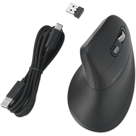 Kensington Pro Fit Ergo My630 EQ wiederaufladbare Maus (schwarz, 1000–2400 dpi, Bluetooth, 2,4 GHz)