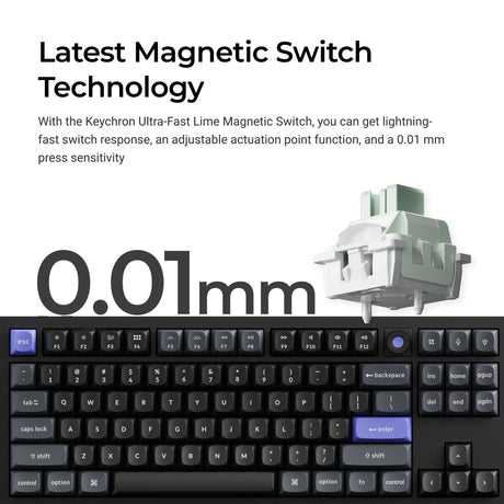 Keychron Q3 HE 8K Magnetschalter-Tastatur (weiß, US-Layout (QWERTZ), ultraschnelles Lime, 80 % (TKL), RGB, Hot-Swap, 8K)