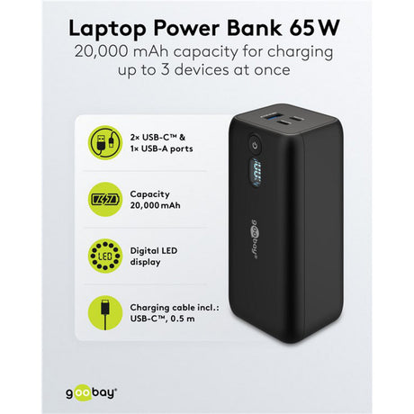 Goobay Laptop-Powerbank (schwarz, 20.000 mAh, Power Delivery)