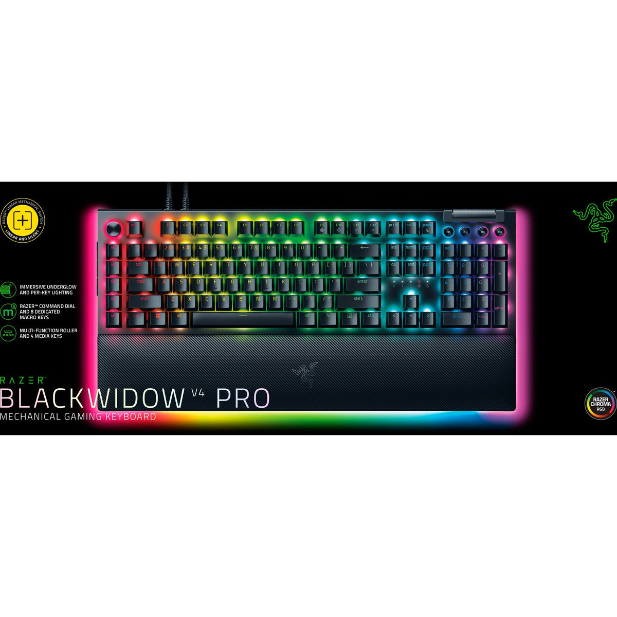 Mechanische Gaming-Tastatur Razer Blackwidow V4 Pro RGB (Schwarz, US-Layout (QWERTY), Gelb, 100 %)