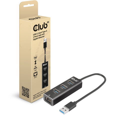 Club 3D USB-A 3.2 Gen1, 3-Port-Hub mit Gigabit-Ethernet-Dockingstation (Schwarz)