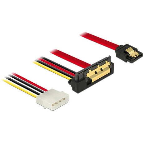 Delock SATA 7 Pin + Molex 4 Pin Stromstecker > SATA 22 Pin rechtwinkliger Adapter (schwarz rot)