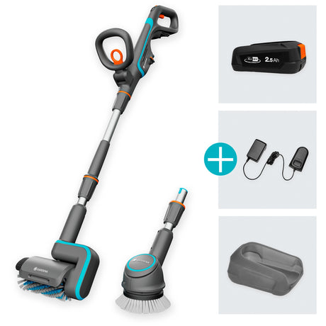 Gardena Akku-Multireiniger Aquabrush Universal 04 18V P4A Set Bodenreiniger (Grau Türkis, 14842-20)