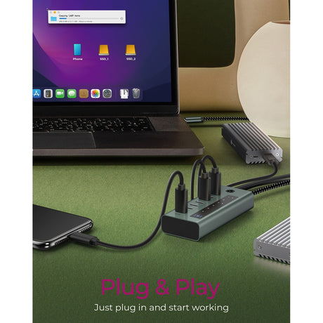 Icy Box 7-Port USB-C 3.2 Gen 2 USB-Hub (blau-grau)