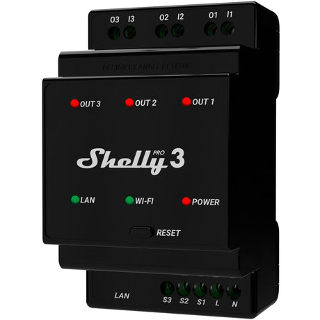 Shelly Pro 3 Relais (schwarz, 3-Kanal, WLAN, LAN, Bluetooth)