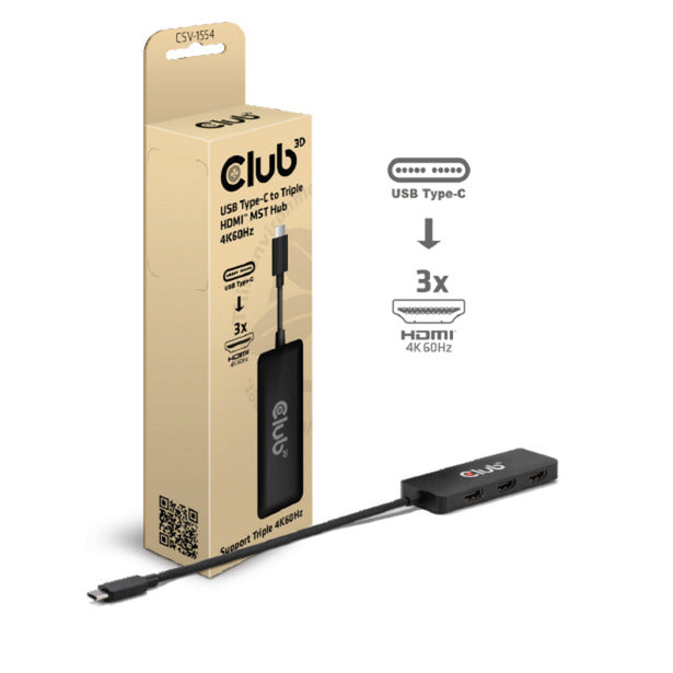 Club 3D USB-C auf Triple HDMI MST Hub 4K60Hz Adapter (Schwarz)