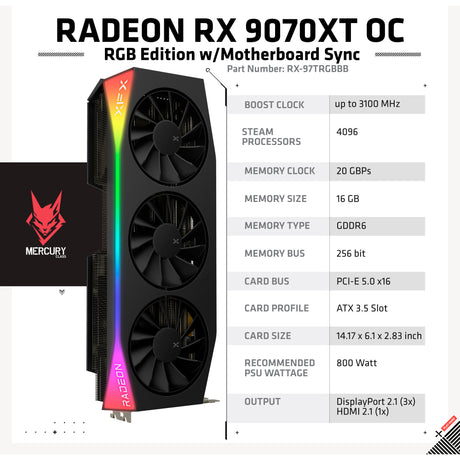 XFX Radeon RX 9070 XT Quicksilver Grafikkarte (schwarz, RDNA4, GDDR6, 3x DisplayPort, 1x HDMI 2.1)