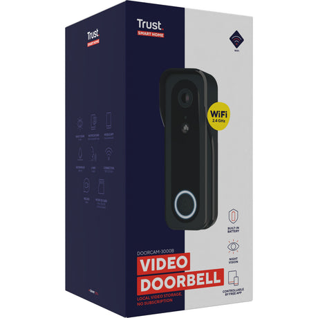 Trust draadloze video deurbel - doorcam-3000 - accu oplaadbaar met usb-c - 2k 3mp - geen abonnementskosten - inclusief chime - deurbel met camera - zwart