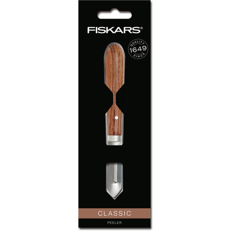 Fiskars klassischer Schäler links 5 cm Klinge (Holzfarbe, Schäler | FSC-zertifiziertes Sucupira-Holz | Edelstahl)
