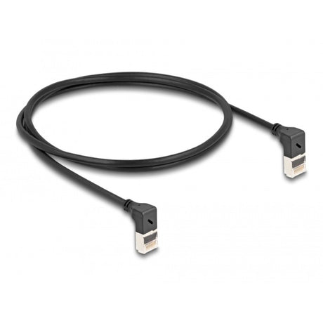 Delock RJ45 Netzwerkkabel Cat.6a S FTP Slim 90° nach oben nach oben gewinkelt 1 m Kabel (schwarz)