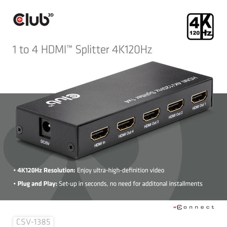 Club 3D HDMI Splitter 1x > 4x HDMI 4K 120Hz (schwarz)