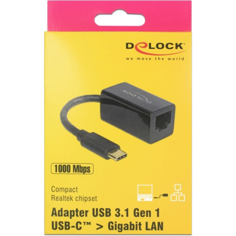 Delock Superspeed USB-C (USB 3.1 Gen 1) Stecker > Gigabit LAN 10 100 1000 Mbit/s Kompaktadapter (schwarz, 0,135 Meter)