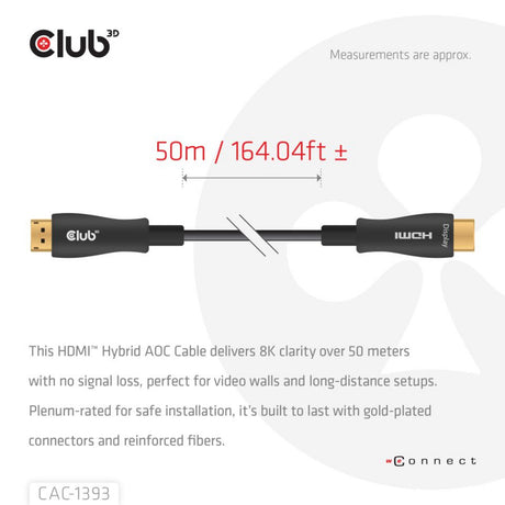 Club 3D HDMI Hybrid AOC Kabel 8K60Hz 4K120Hz 50m (Schwarz)