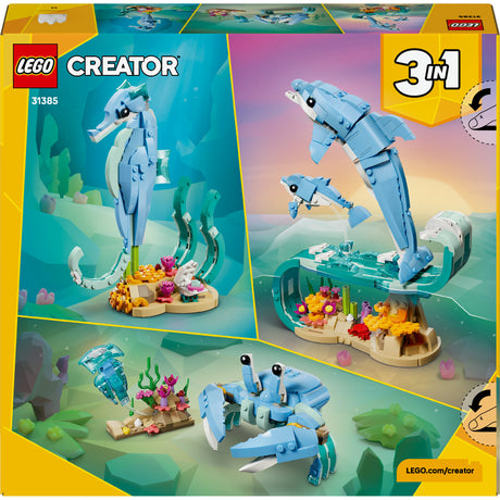 Lego® Creator 3in1 Meerestiere: Wunderschöne Delfine – in ein Seepferdchen oder eine Krabbe umbauen – 31385