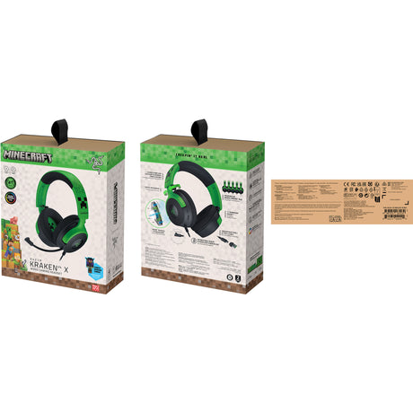 Razer kraken v4 x - minecraft edition over-ear gaming headset (zwart groen, pc, playstation 5, nintendo switch)