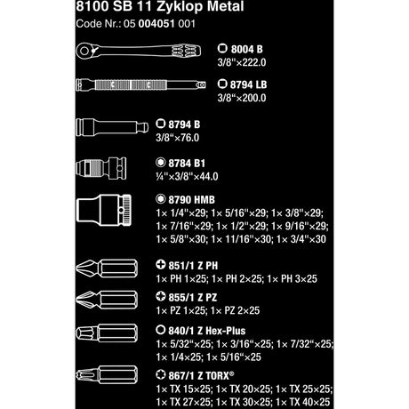 Wera 8100 SB 11 Zyklop Metall -Verwertungssatz, 3 8