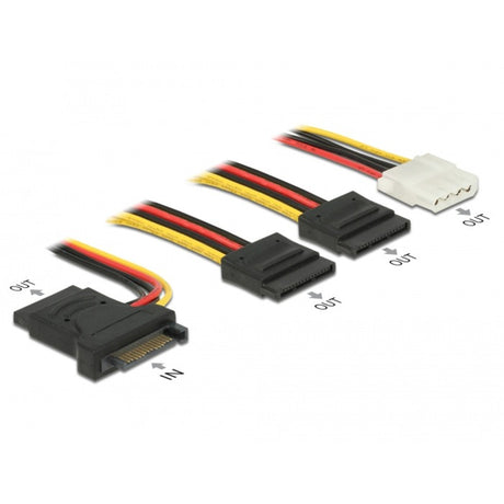 Delock SATA 15 Pin Stecker > 3 x SATA Buchse + 1 x Molex 4 Pin Buchse (PCB) Kabel (20 cm)