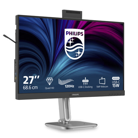 Philips 27b2u4601h 00 27 led monitor (zilver zwart, hdmi, displayport, usb-c, webcam, 120 hz)