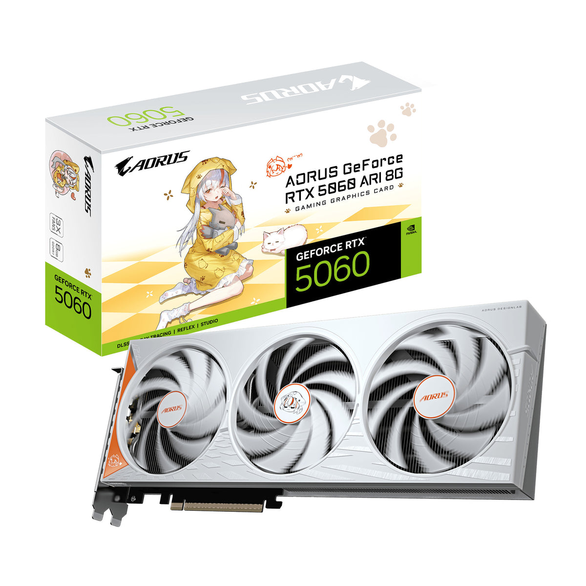 Gigabyte aorus geforce rtx 5060 ari 8g grafische kaart (wit, 3x displayport, 1x hdmi, dlss 4.5)
