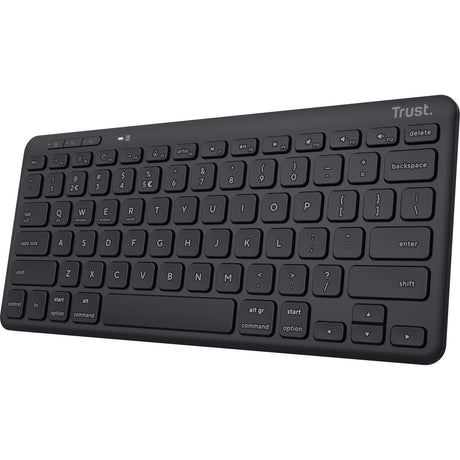 Trust Lyra kompakte kabellose Tastatur (schwarz, US-Layout (QWERTY), Scherenschalter, 65 %, 2,4 GHz USB, Bluetooth)