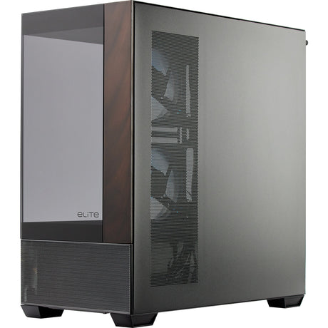 Cooler Master Elite 690 Wood Midi Tower-Gehäuse (schwarze Holzfarbe | 2x USB-A | 1x USB-C | RGB | gehärtetes Glas)