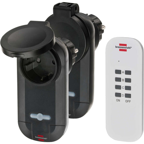 Brennerstuhl Funkschalter-Set RC CE1 0201, 2 Funksteckdosen (Outdoor IP44, mit Handsender und höherem Berührungsschutz) schwarz