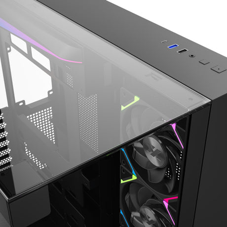 Xyz PC Gear Tesseract A-RGB Midi-Tower-Gehäuse (Schwarz | 2x USB-A | 1x USB-C | RGB | Gehärtetes Glas)