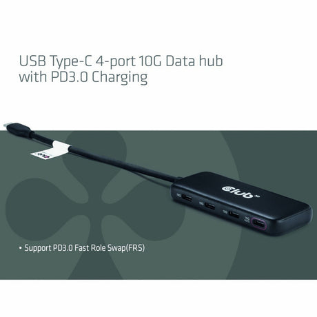 Club 3D USB-C 4-Port 10G Daten-Hub mit PD3.0 USB-Hub (Schwarz)