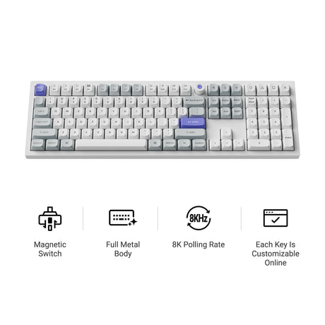 Keychron Q6 HE 8K-Magnetschalter-Tastatur (weiß, US-Layout (QWERTZ), ultraschnelles Lime, 100 %, RGB, Hot-Swap, 8K)