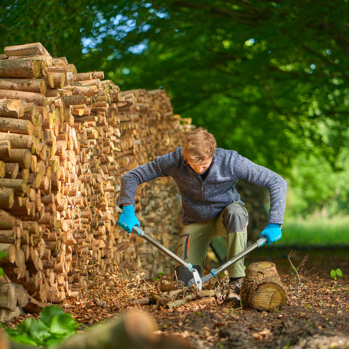 Gardena Amboss-Gartenschere Energycut Pro L, mit Ambossschliff (grautürkis, 75cm, für trockenes Holz)