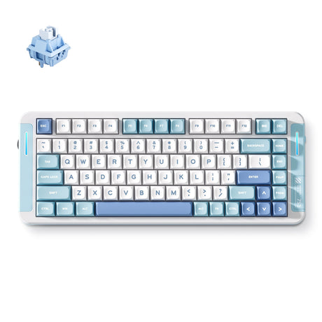 Mchose x75 v2 Blue Whale Sea benutzerdefinierte mechanische RGB-Tastatur (weiß, US-Layout (QWERTY), SWK Whale Sea, 75 %, RGB, Hot Swap, Double-Shot PBT, kabellos | Bluetooth | USB-C)